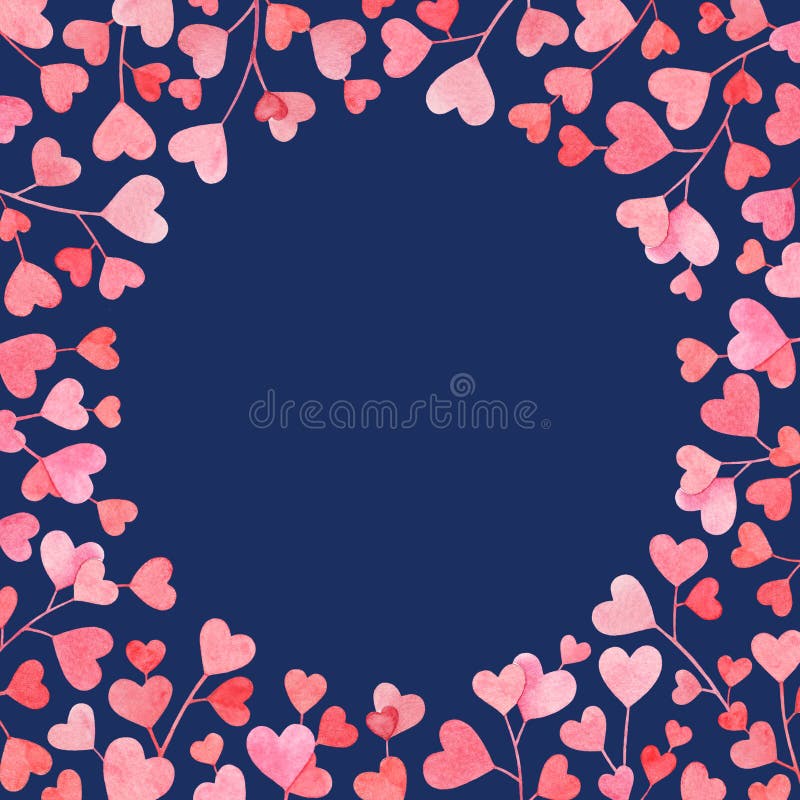 Vue avec les branches tirées par la main d'aquarelle avec le rose et les feuilles en forme de coeur rouges d'isolement sur le fon illustration stock Vue avec les branches tirées par la main d'aquarelle avec le rose et les feuilles en forme de coeur rouges d'isolement sur le fon illustration stock