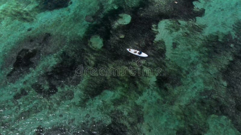 Vue aérienne d'océan de turquoise en île tropicale avec le bateau de pêcheur banque de vidéos