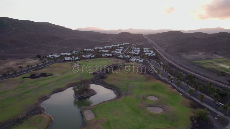 Vue aérienne d'un quartier résidentiel moderne avec palmiers Fuerteventura clips vidéos