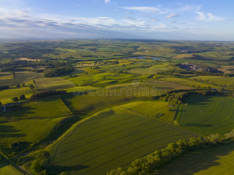 Aerial view of Northumberland countryside near Hadrian's Wall ruin at village of Chollerford in town of Hexham in England, UK. Aerial view of Northumberland countryside near Hadrian's Wall ruin at village of Chollerford in town of Hexham in England, UK.