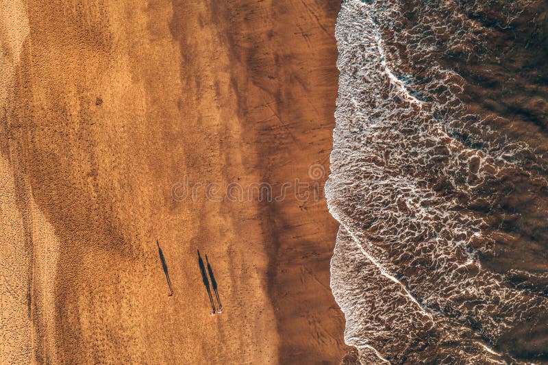 Vue aérienne de plage d'océan avec les vagues énormes par le désert images libres de droits Vue aérienne de plage d'océan avec les vagues énormes par le désert images libres de droits