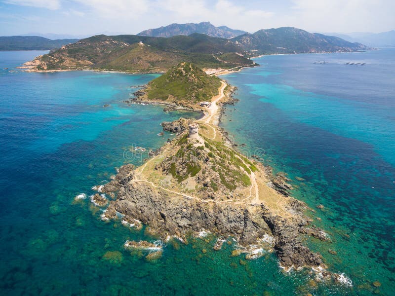Vue aérienne des îles sanguinaires de Sanguinaires en Corse, ATF images libres de droits Vue aérienne des îles sanguinaires de Sanguinaires en Corse, ATF images libres de droits