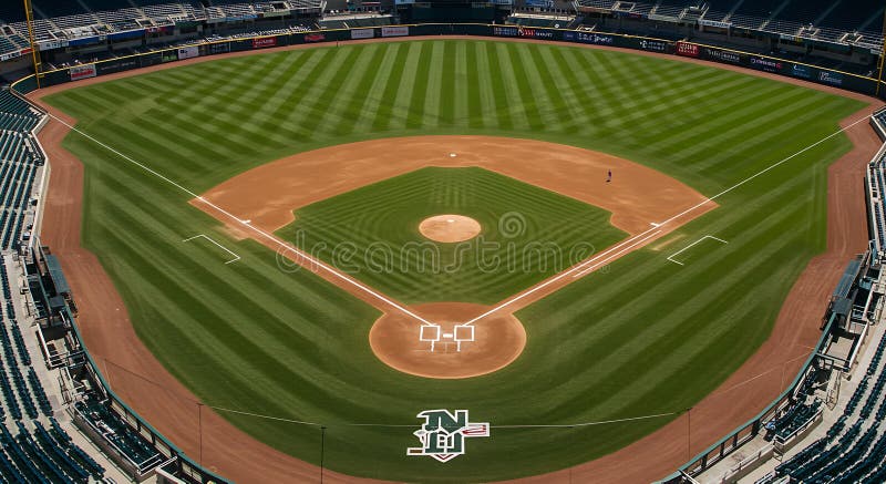 Vue aérienne du terrain de baseball vide dans le stade Prêt pour le jeu illustration libre de droits
