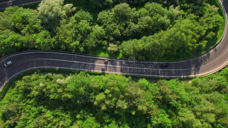 Vue aérienne estivale d'une route de montagne sinueuse formant une forme banque de vidéos