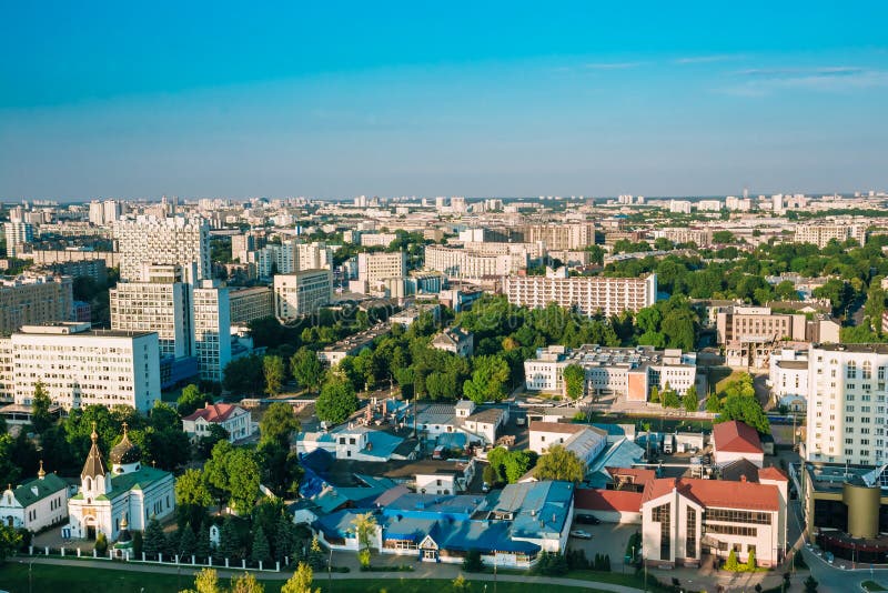 Vue aérienne, paysage urbain de Minsk, Belarus photographie stock libre de droits Vue aérienne, paysage urbain de Minsk, Belarus photographie stock libre de droits