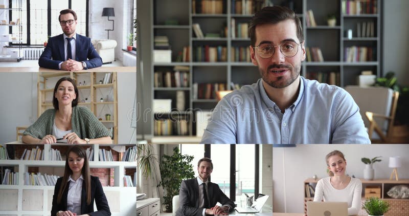 Vue d'écran de visioconférence de liaison au sein de l'équipe de personnel d'hommes d'affaires clips vidéos