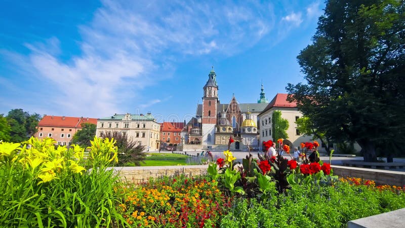 Vue d'été de complexe royal de château de Wawel à Cracovie, Pologne banque de vidéos