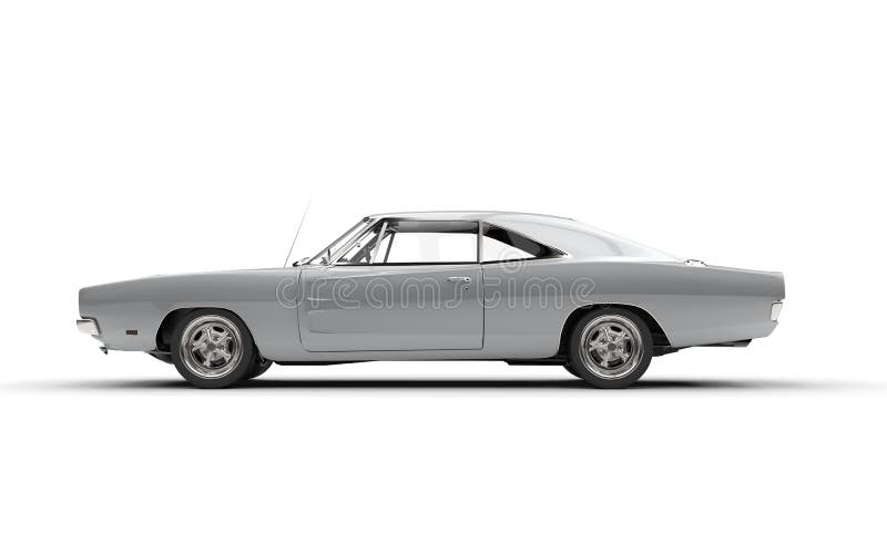 Vue de côté automobile de rétro muscle métallique argenté images libres de droits Vue de côté automobile de rétro muscle métallique argenté images libres de droits