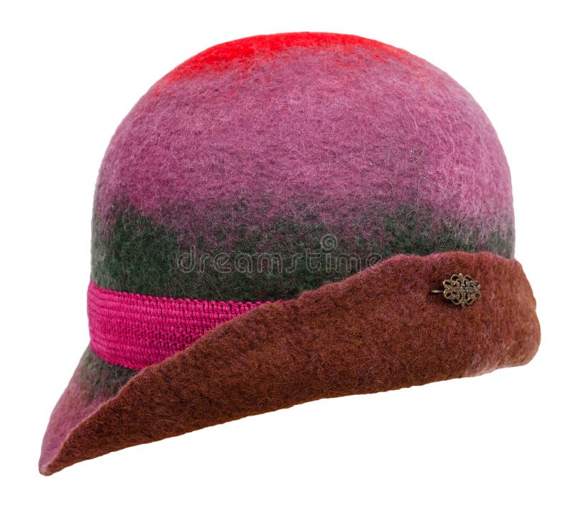 Vue de côté de chapeau fait main de cloche du ` s de femme de feutre photographie stock libre de droits Vue de côté de chapeau fait main de cloche du ` s de femme de feutre photographie stock libre de droits