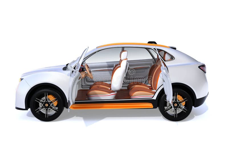 Vue de côté de la voiture électrique blanche de concept de SUV d'isolement sur le fond blanc illustration de vecteur Vue de côté de la voiture électrique blanche de concept de SUV d'isolement sur le fond blanc illustration de vecteur