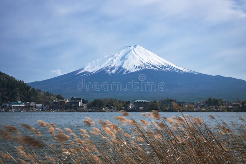 Vue de Fuji de montagne de point de repère du Japon de panorama de Kawaguchigo de lac photos stock Vue de Fuji de montagne de point de repère du Japon de panorama de Kawaguchigo de lac photos stock