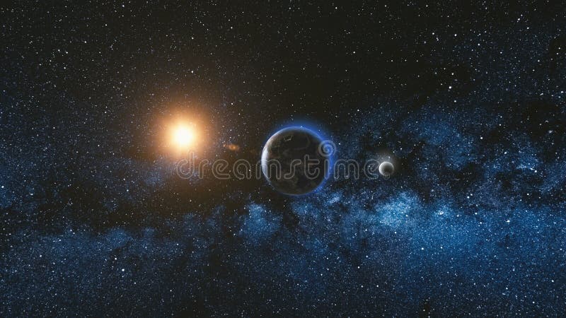 Vue de lever de soleil de l'espace sur terre et la lune de planète illustration stock Vue de lever de soleil de l'espace sur terre et la lune de planète illustration stock