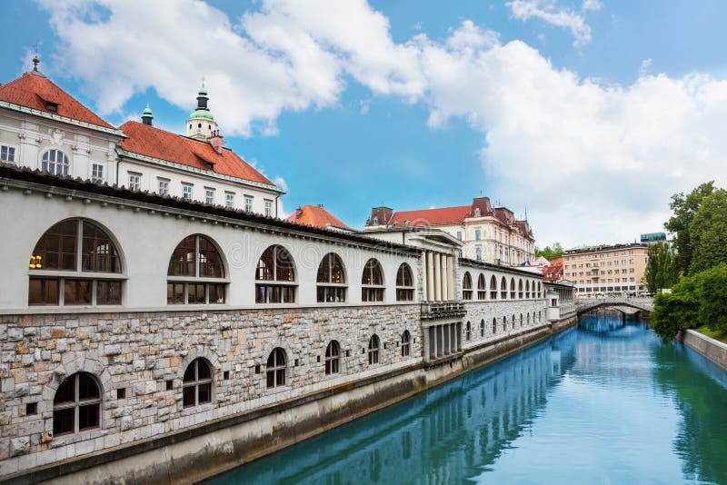 Ljubljana Market arcade on the Ljubljanica river. Ljubljana Market arcade on the Ljubljanica river