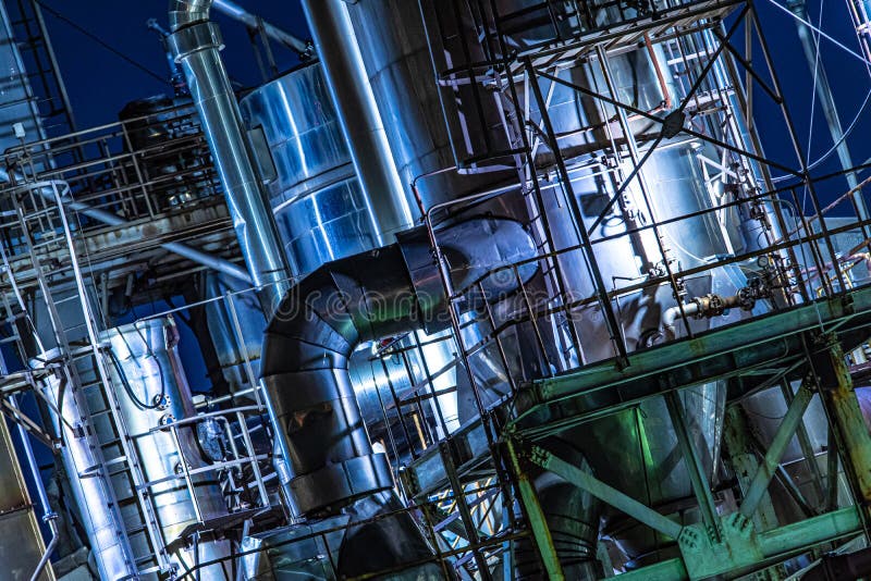 Vue de nuit de l'usine de kawasaki keihin zone industrielle photos stock