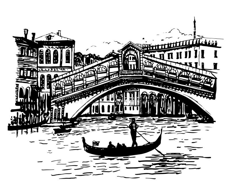 Vue de photo de fond de la lagune, de pont de Rialto et du gondolier à Venise illustration de vecteur Vue de photo de fond de la lagune, de pont de Rialto et du gondolier à Venise illustration de vecteur