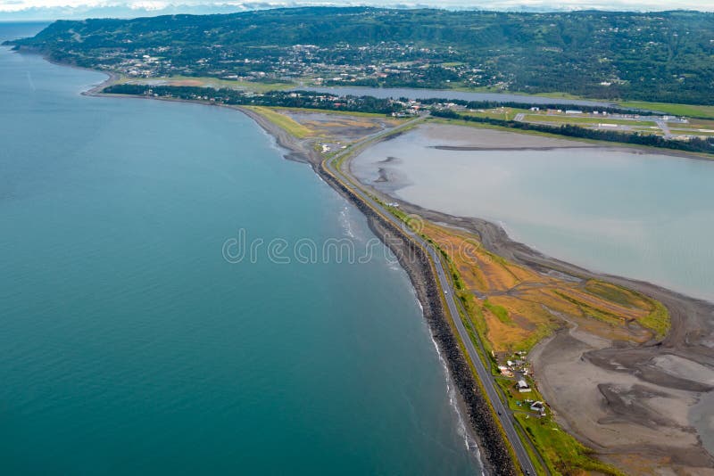 Aerial photography view of the Homer Spit, in Homer Alaska. Beautiful teal color to the water. Aerial photography view of the Homer Spit, in Homer Alaska. Beautiful teal color to the water