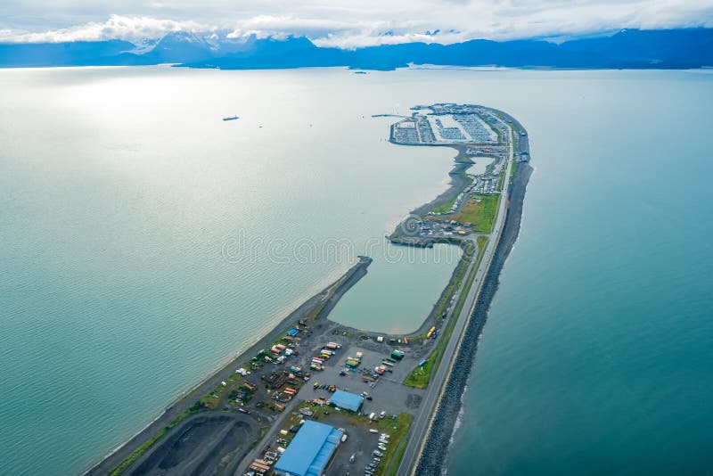 Aerial photography view of the Homer Spit, in Homer Alaska. Beautiful teal water. Aerial photography view of the Homer Spit, in Homer Alaska. Beautiful teal water