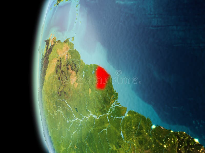 Vue de soirée de la Guyane française française sur terre illustration de vecteur