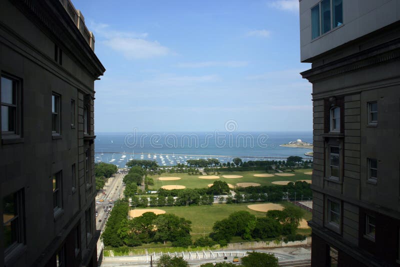 Scenic view of Grant Park with lake Michigan in background, Chicago, Illinois. U. S. A. Scenic view of Grant Park with lake Michigan in background, Chicago, Illinois. U. S. A.