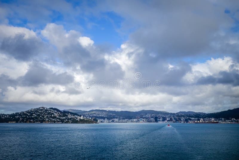 Vue de ville de Wellington de la mer, Nouvelle-Zélande photo stock