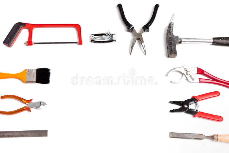 Vue des outils et du matériel tenus dans la main photo stock Vue des outils et du matériel tenus dans la main photo stock