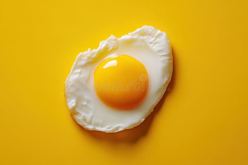 Vue design d'un oeuf parfaitement poché sur un fond jaune vif photos stock