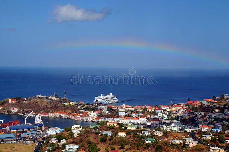 View of the island Grenada with ship. View of the island Grenada with ship