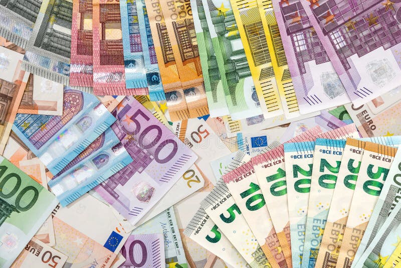 top view of different euro EU bills 50 100 200 500 value. Wealth concept. top view of different euro EU bills 50 100 200 500 value. Wealth concept