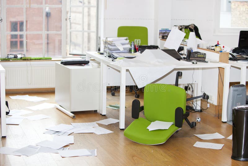 Close-up view of ransacked office. Close-up view of ransacked office