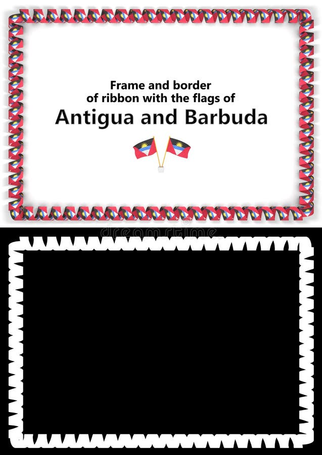 Vue et frontière de ruban avec l'Antigua-et-Barbuda illustration de vecteur Vue et frontière de ruban avec l'Antigua-et-Barbuda illustration de vecteur