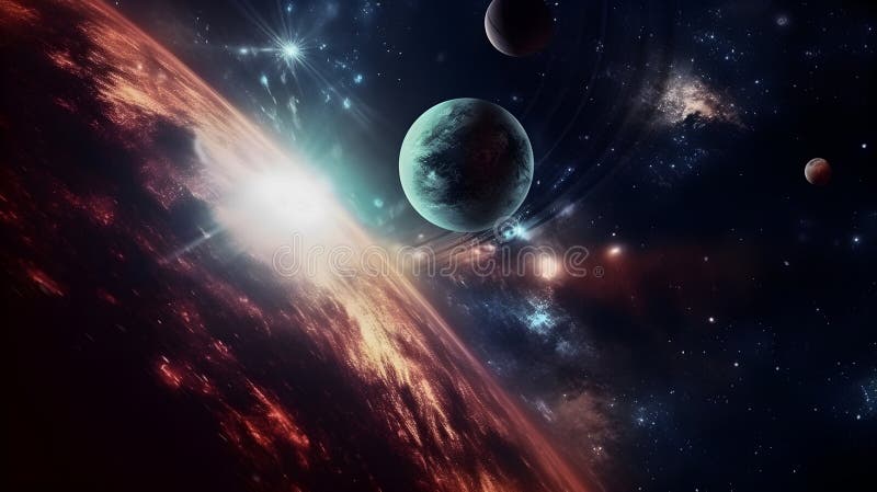 Vue imprenable sur une galaxie cosmique avec des planètes et des objets spatiaux. éléments de cette image fournis par nasa copie l. éléments de cette image meublée par nasa espace libre copie ai généré.