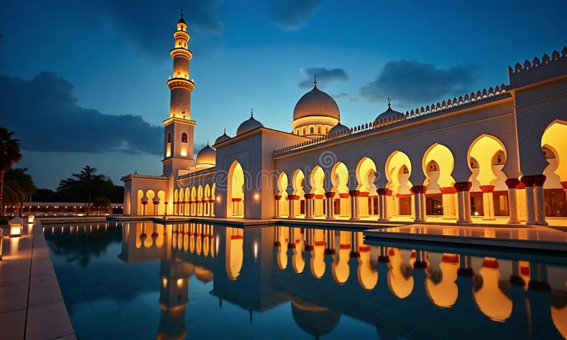 Vue imprenable sur une mosquée majestueuse dans une piscine calme illustration libre de droits