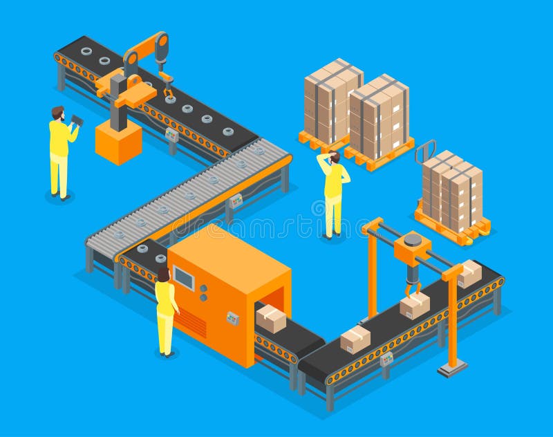 Vue isométrique de l'usine automatisée 3d Vecteur illustration stock Vue isométrique de l'usine automatisée 3d Vecteur illustration stock