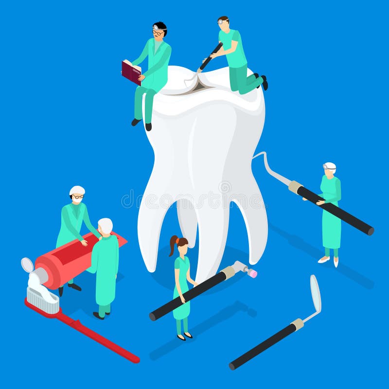 Vue isométrique du concept 3d de soins dentaires Vecteur illustration libre de droits Vue isométrique du concept 3d de soins dentaires Vecteur illustration libre de droits
