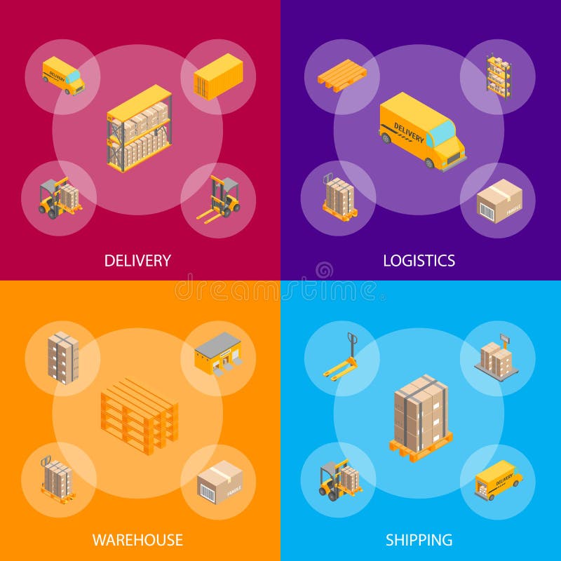 Vue isométrique réglée de bannière logistique de service de distribution Vecteur illustration de vecteur Vue isométrique réglée de bannière logistique de service de distribution Vecteur illustration de vecteur