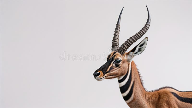 Vue latérale de l'antilope kudu avec cornes tordues et cadre mince fond blanc illustration libre de droits