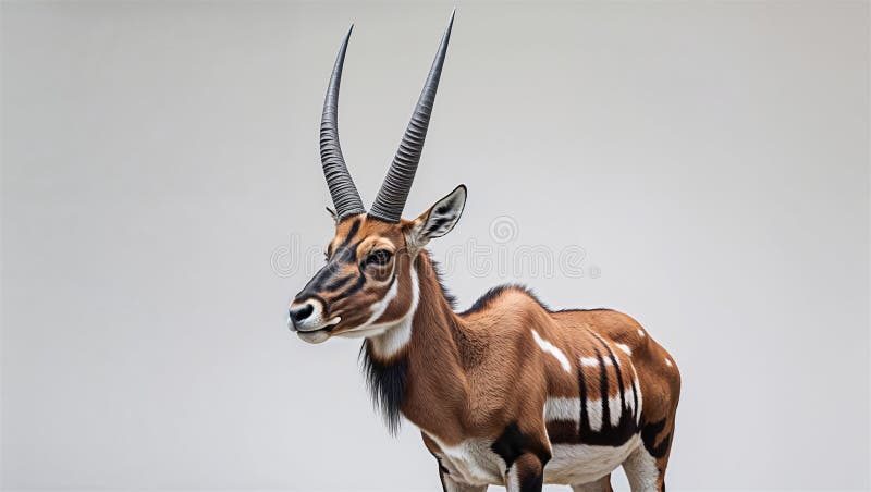Vue latérale de l'oryx arabe debout avec de longues cornes droites fond blanc illustration libre de droits