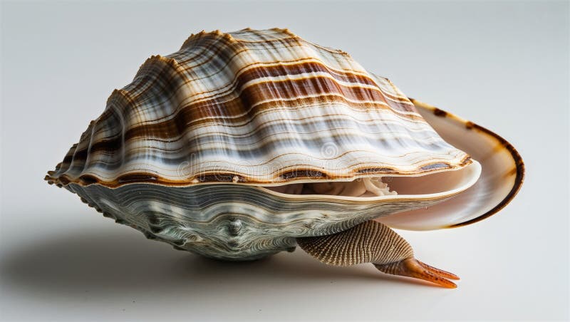 Vue latérale de l'écorce d'eau douce avec coquille légèrement ouverte du pied visible sur le blanc illustration de vecteur