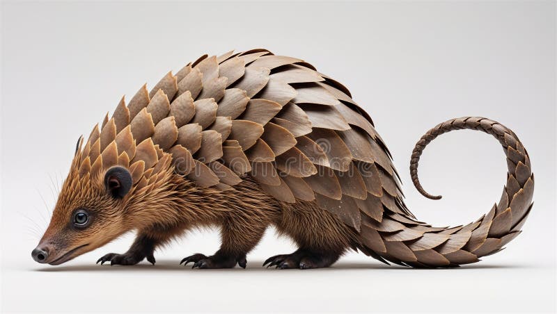 Vue latérale du bébé pangolin recouvert de cailloux sur le dos des mères avec la queue enroulée isolée sur blanc illustration de vecteur