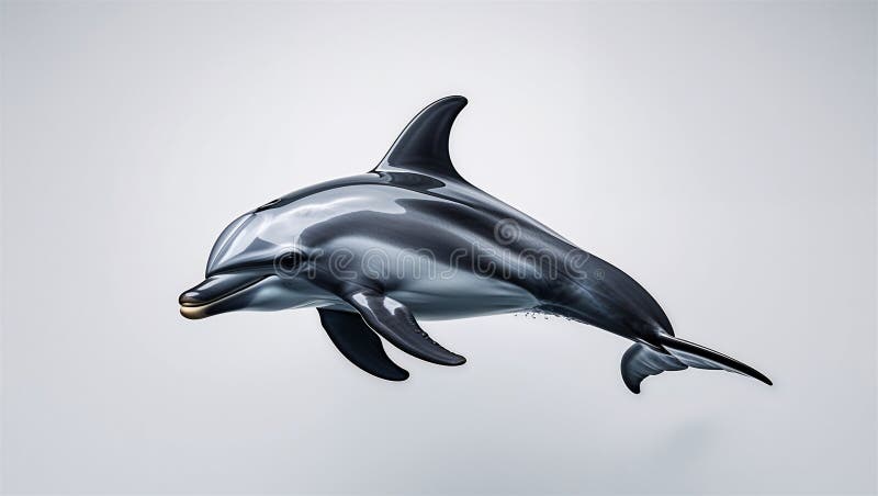 Vue latérale du dauphin en milieu de nage avec queue en bas complètement visible sur blanc illustration libre de droits