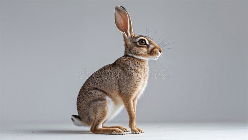 Vue latérale du lapin en position verticale oreilles allongées pieds visibles en blanc illustration de vecteur