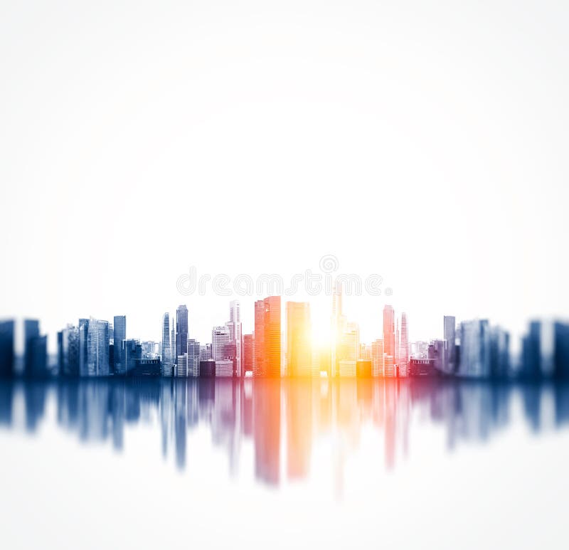 Panoramic view of a megalopolis with reflection. Square. Panoramic view of a megalopolis with reflection. Square