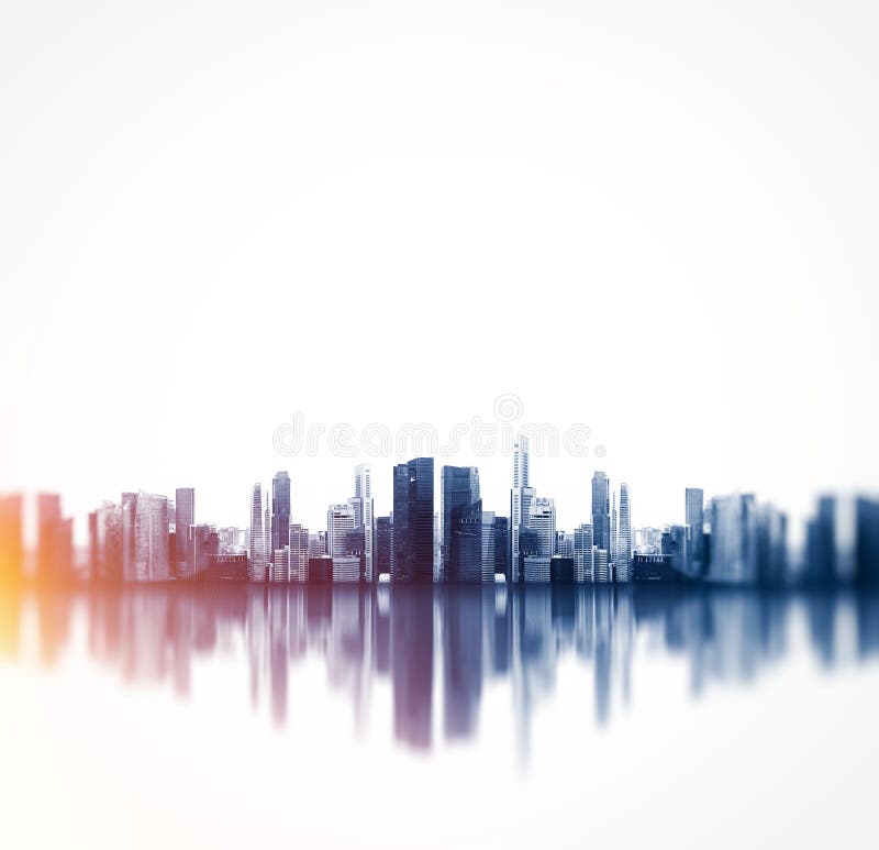 Panoramic view of a megalopolis with reflection. Panoramic view of a megalopolis with reflection.