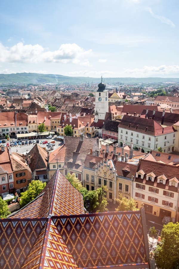 Vue panoramique de vieille ville de Sibiu, la Transylvanie, Roumanie photo stock Vue panoramique de vieille ville de Sibiu, la Transylvanie, Roumanie photo stock