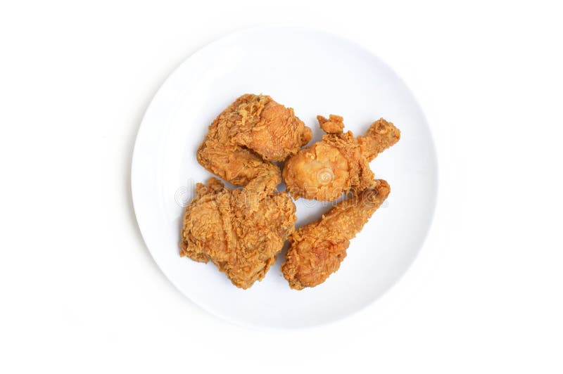 Vue supérieure d'un plat de Fried Chicken croustillant. Vue supérieure d'un plat de Fried Chicken Isolated croustillant sur un fond blanc