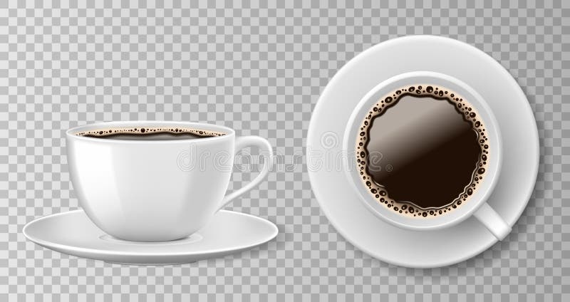 Vue supérieure réaliste de tasse de café d'isolement sur le fond transparent Tasse vide blanche avec du café noir et la soucoupe