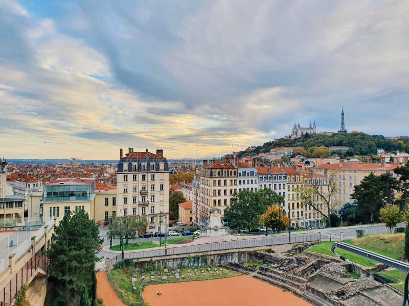 Vue sur l'ariel de lyon vieux lyon vieux lyon france images stock