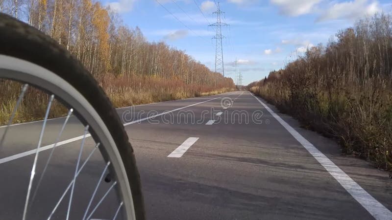 Vue sur la route entre l'herbe automnale et la roue tournante banque de vidéos