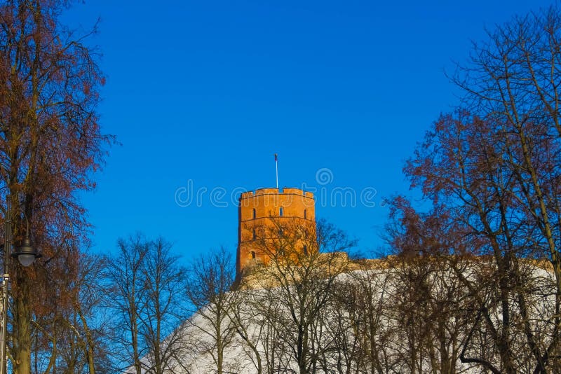 Vue sur la tour de Gediminas sur la colline de château dans la vieille ville de la ville de Vilnius en Lithuanie images stock Vue sur la tour de Gediminas sur la colline de château dans la vieille ville de la ville de Vilnius en Lithuanie images stock
