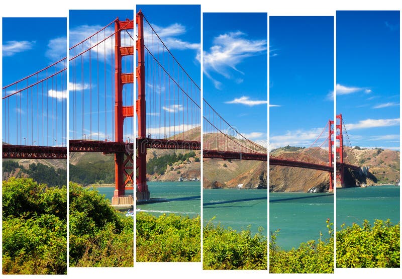 Golden gate bridge vivid landscape view in stripes, San Francisco, USA. Golden gate bridge vivid landscape view in stripes, San Francisco, USA